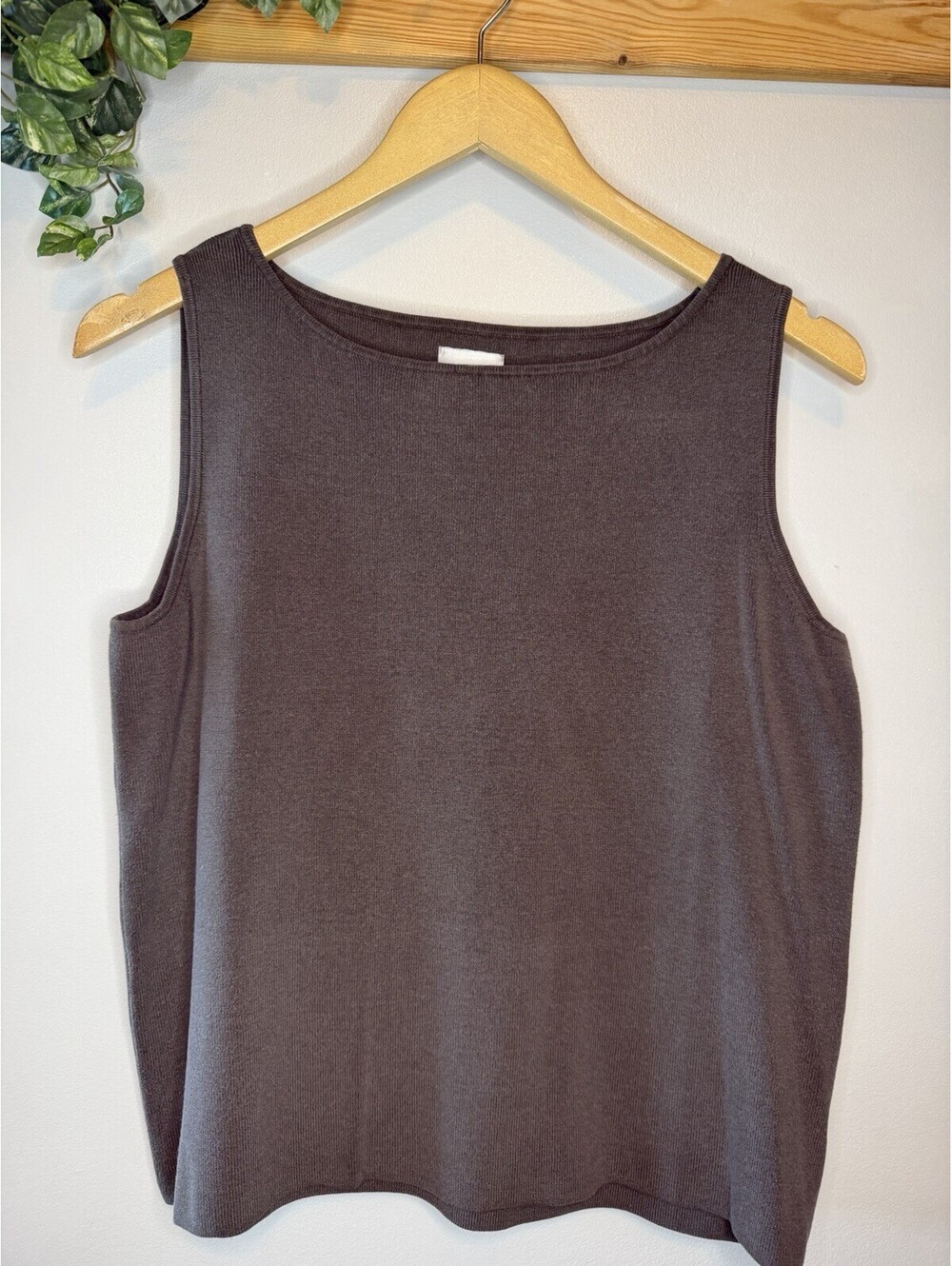 Chicos Travelers Slinky Knit Brown Sleeveless Tank Top Silk Blend Size 2 Large